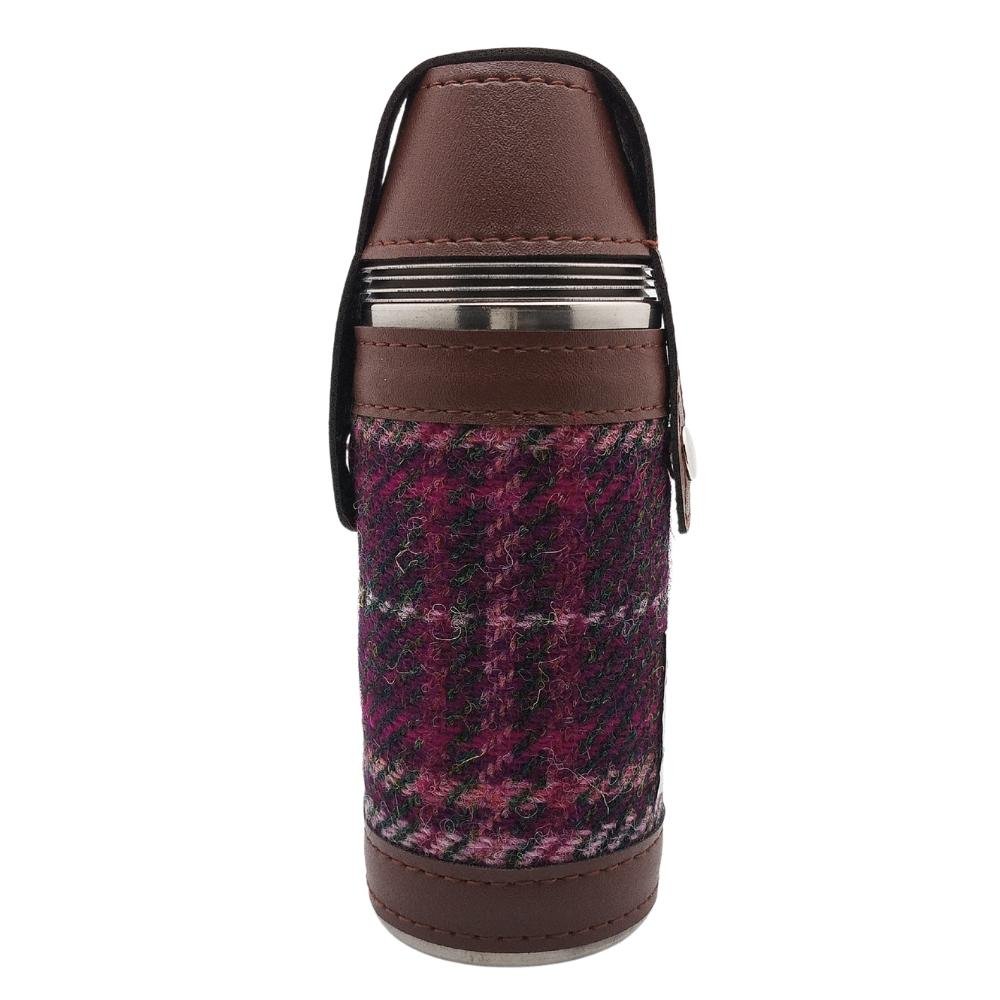 Harris Tweed Hunting Flask With Shot Glasses - Purple Check