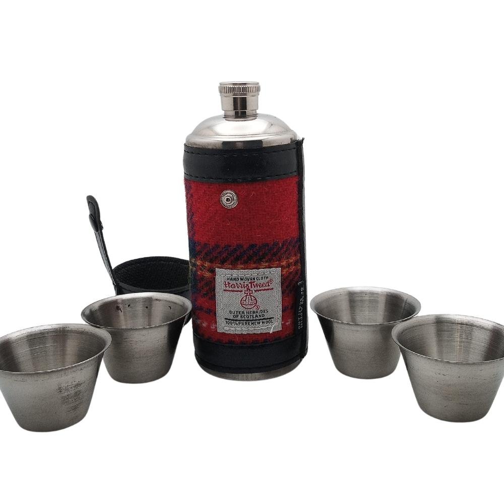 Harris Tweed Hunting Flask With Shot Glasses- Royal Stewart