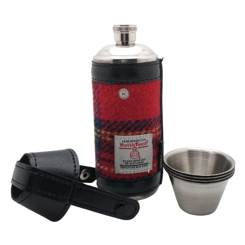 Harris Tweed Hunting Flask With Shot Glasses- Royal Stewart
