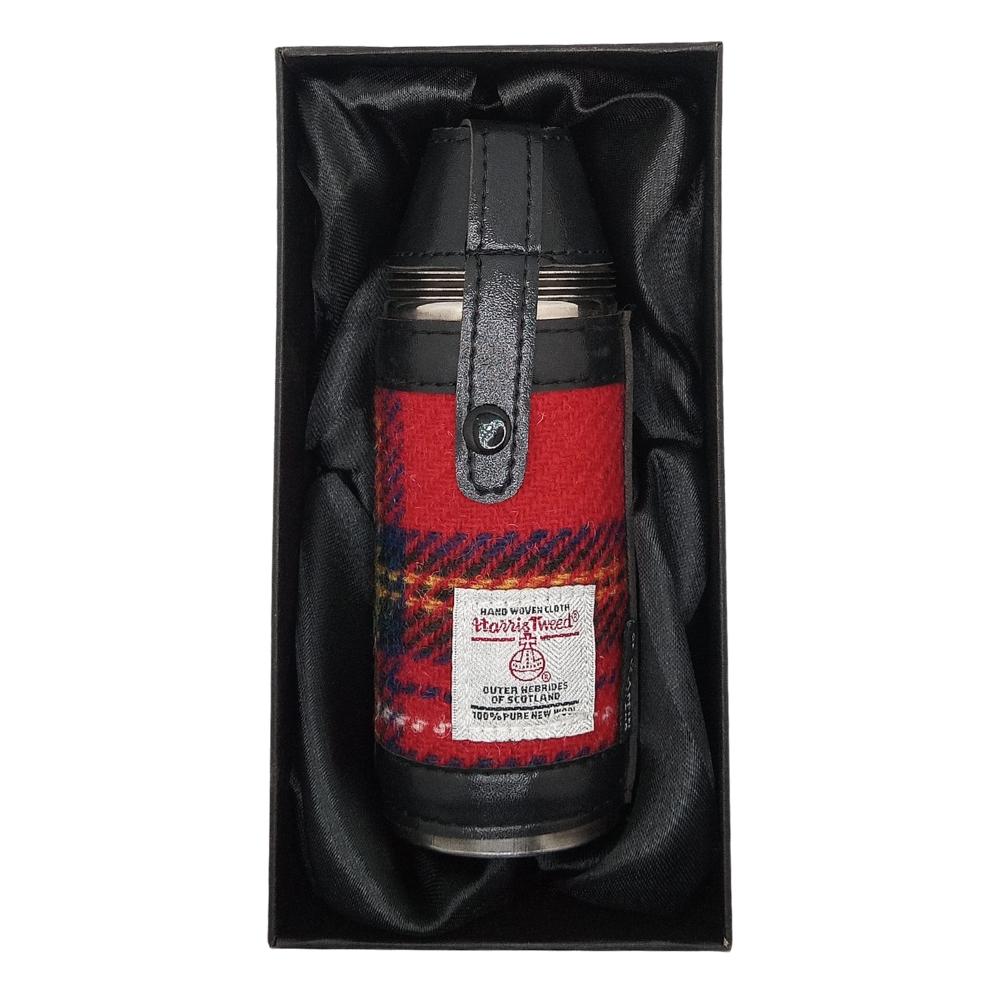 Harris Tweed Hunting Flask With Shot Glasses- Royal Stewart