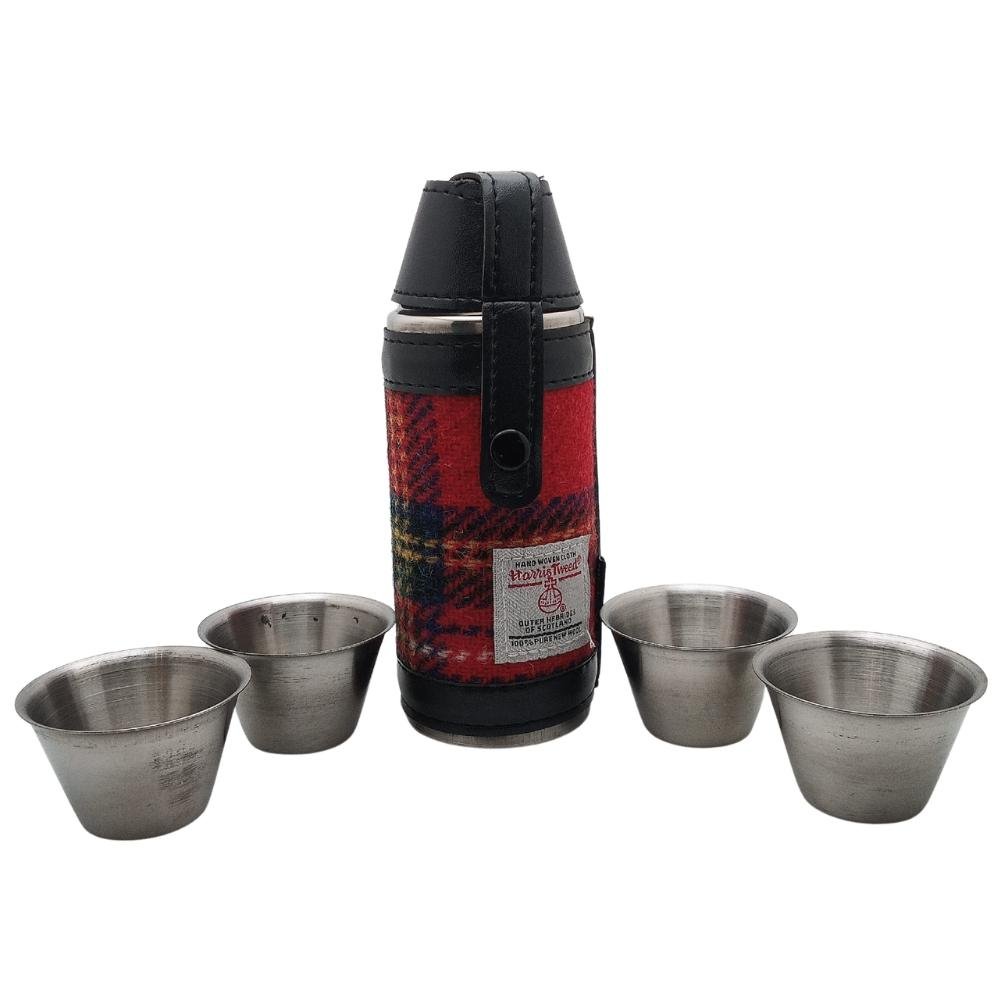 Harris Tweed Hunting Flask With Shot Glasses- Royal Stewart