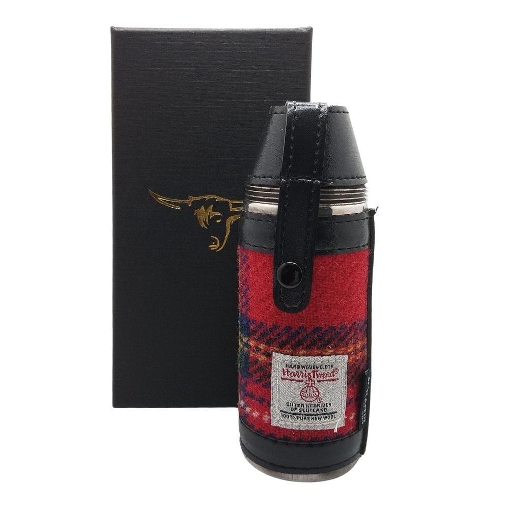 Harris Tweed Hunting Flask With Shot Glasses- Royal Stewart