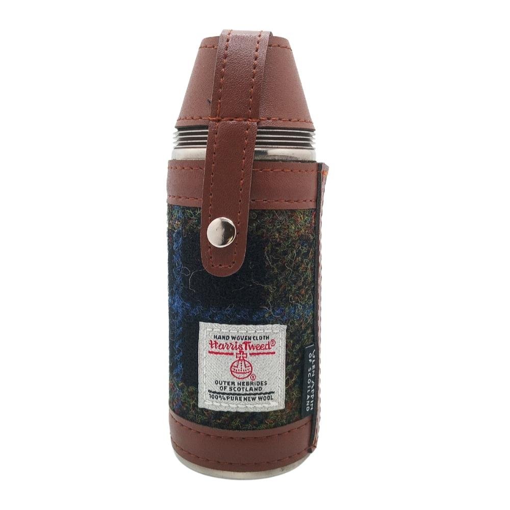 Harris Tweed Hunting Flask With Shot Glasses- Rust Check
