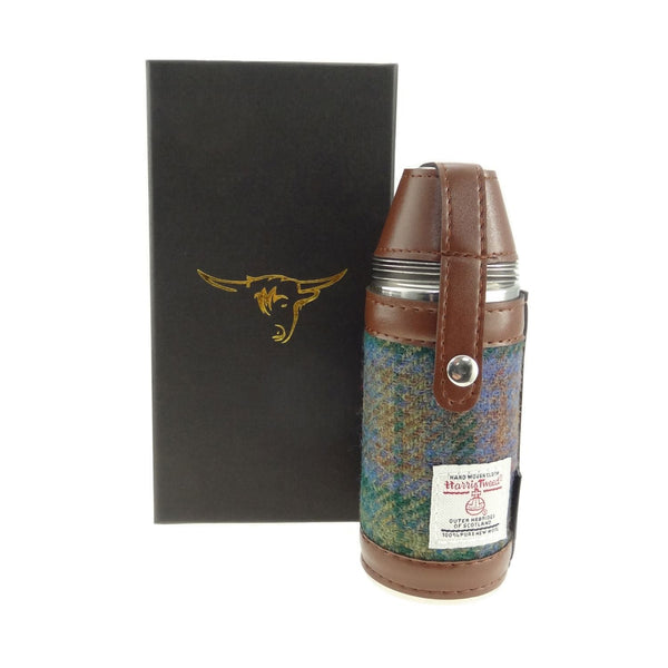 Harris Tweed Hunting Flask with Shot Glasses - Skye Tartan - The Celtic Gift Store - Drinkware
