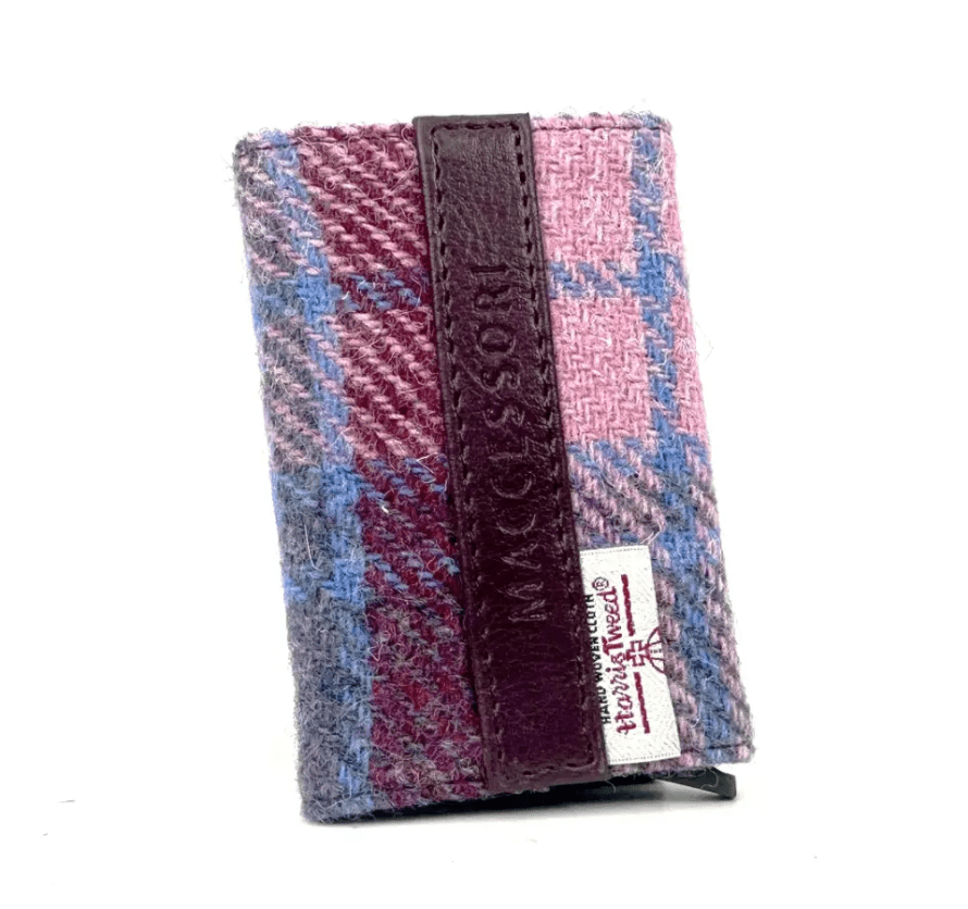 Harris Tweed Pop Up Card Holder - Pink and Blue Tartan - The Celtic Gift Store - Apparel & Accessories
