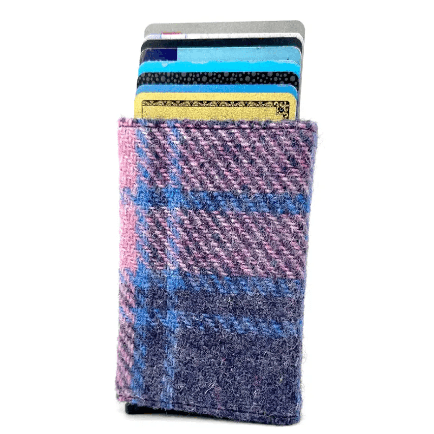 Harris Tweed Pop Up Card Holder - Pink and Blue Tartan - The Celtic Gift Store - Apparel & Accessories