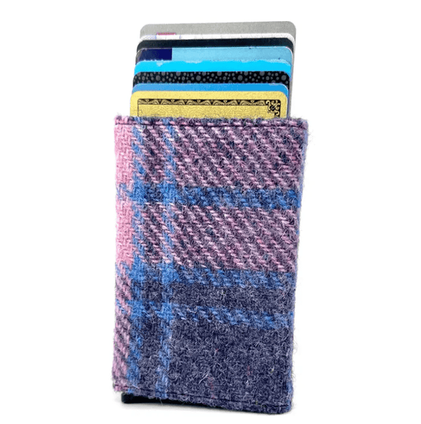 Harris Tweed Pop Up Card Holder - Pink and Blue Tartan - The Celtic Gift Store - Apparel & Accessories