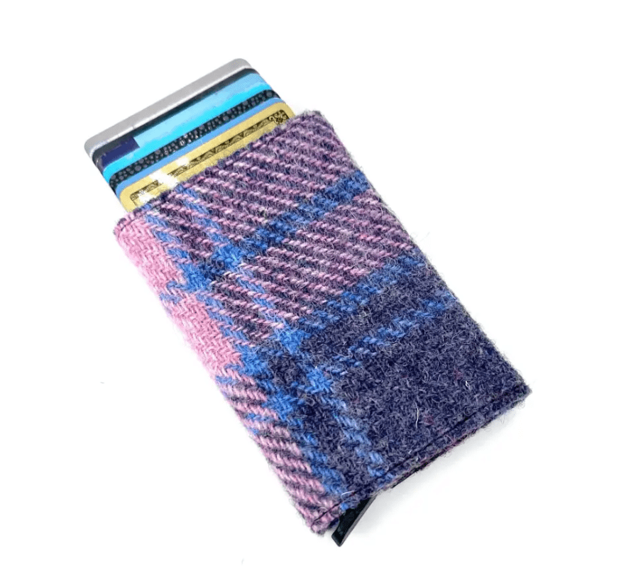 Harris Tweed Pop Up Card Holder - Pink and Blue Tartan - The Celtic Gift Store - Apparel & Accessories