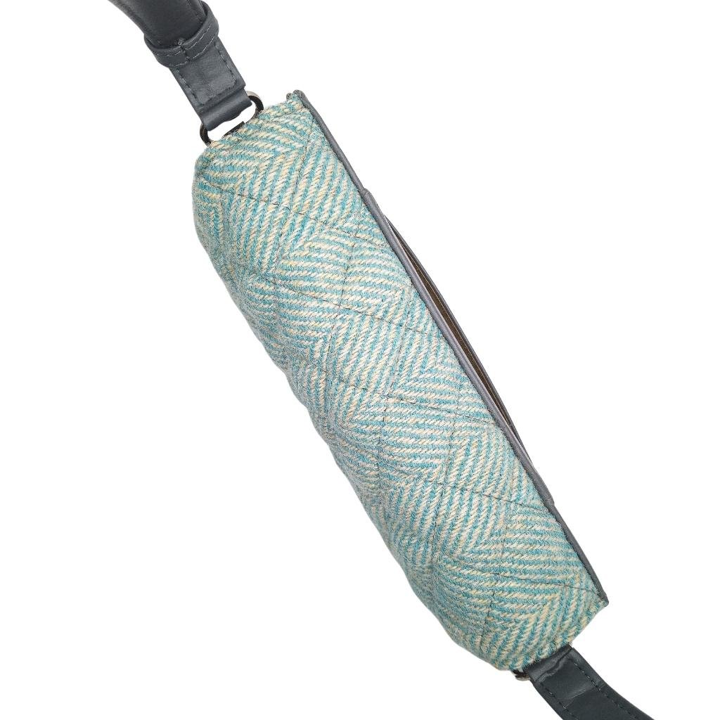 Harris Tweed Quilted Shoulder Bag- Turquoise Herringbone
