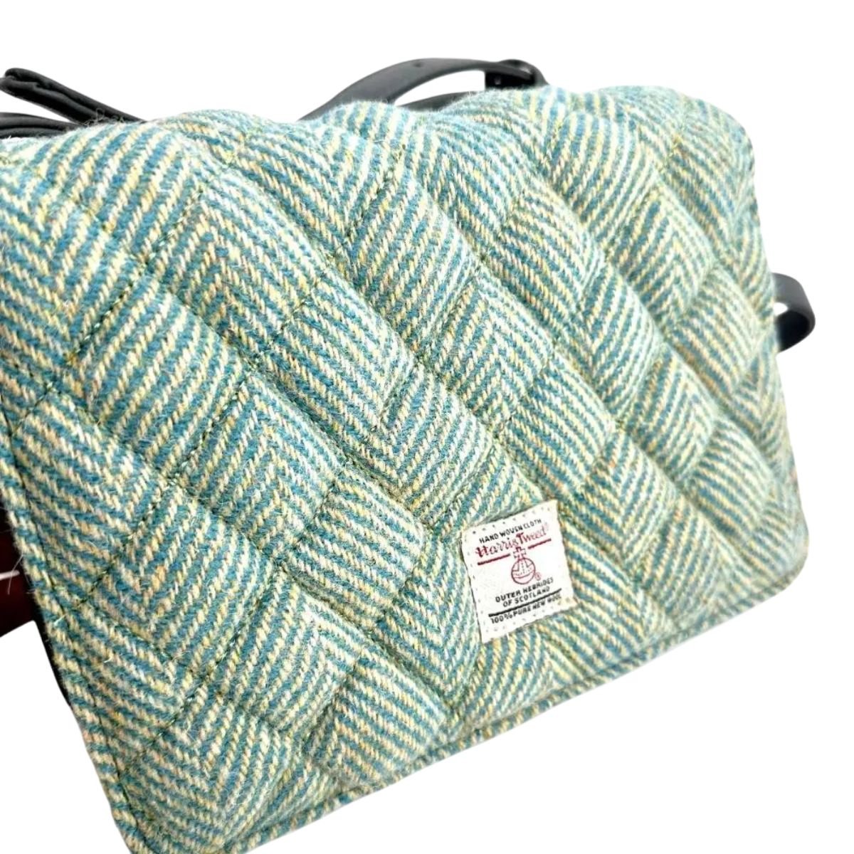 Harris Tweed Quilted Shoulder Bag - Turquoise Herringbone