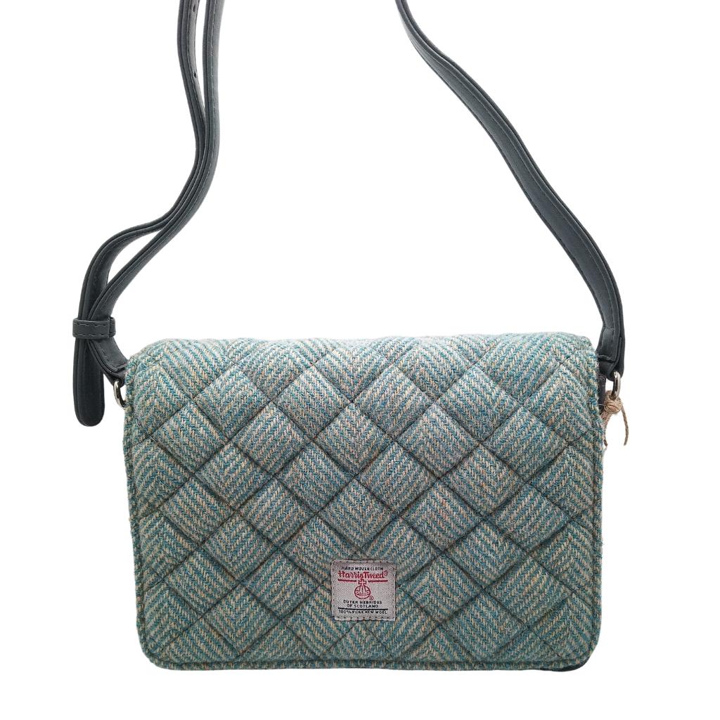 Harris Tweed Quilted Shoulder Bag- Turquoise Herringbone