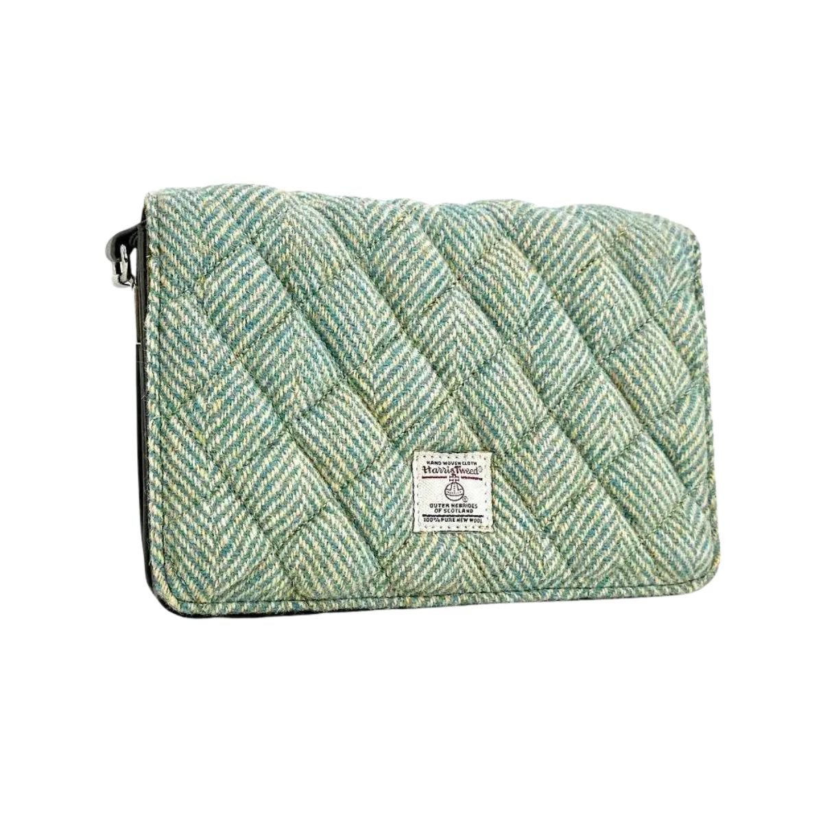 Harris Tweed Quilted Shoulder Bag - Turquoise Herringbone