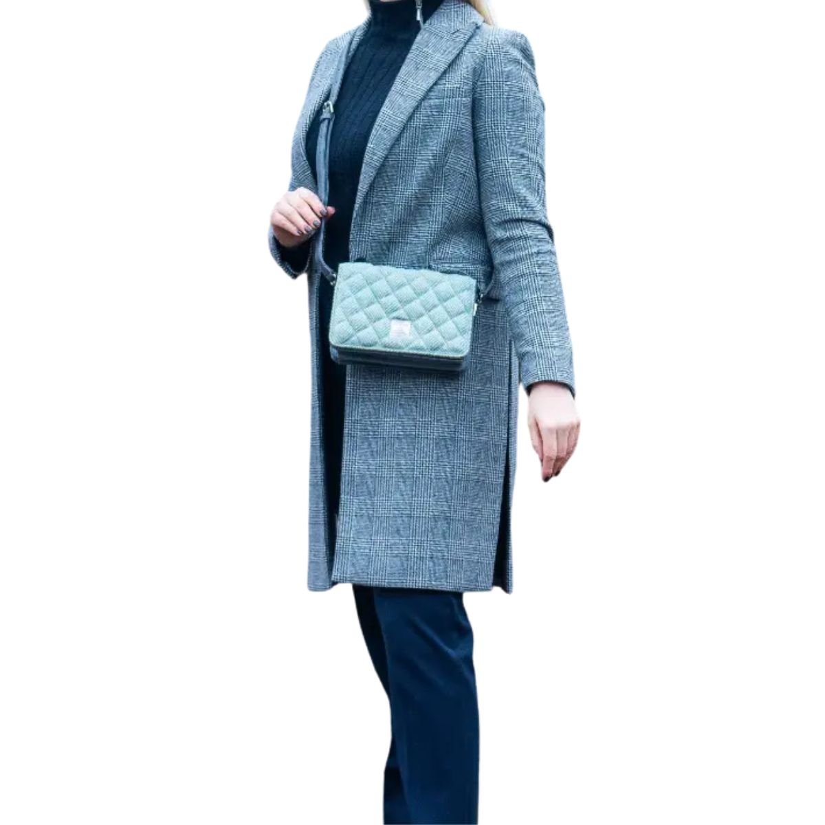 Harris Tweed Quilted Shoulder Bag - Turquoise Herringbone