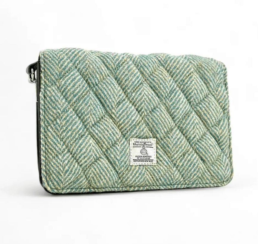Harris Tweed Quilted Shoulder Bag - Turquoise Herringbone - The Celtic Gift Store - Handbags