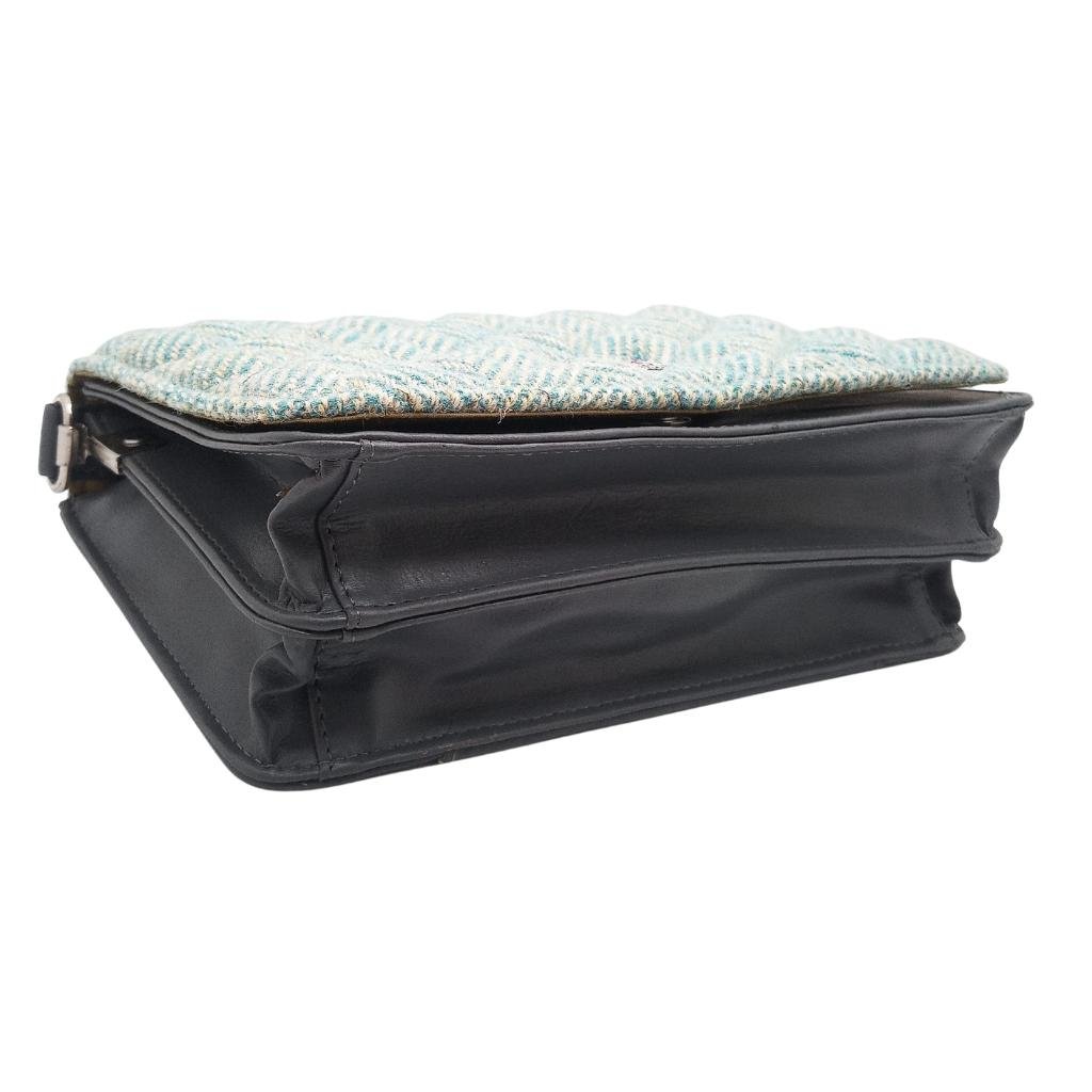 Harris Tweed Quilted Shoulder Bag- Turquoise Herringbone