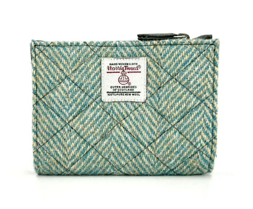 Harris Tweed Quilted Slim Wallet - Turquoise Herringbone - The Celtic Gift Store - Apparel & Accessories