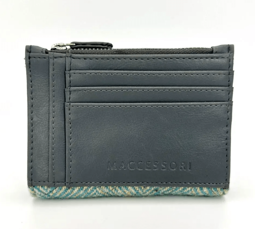 Harris Tweed Quilted Slim Wallet - Turquoise Herringbone - The Celtic Gift Store - Apparel & Accessories