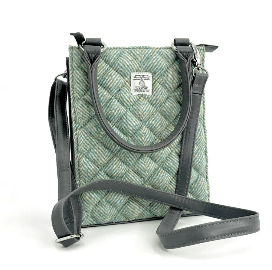 Harris Tweed Quilted Tote Bag - Turquoise Herringbone - The Celtic Gift Store - Handbags