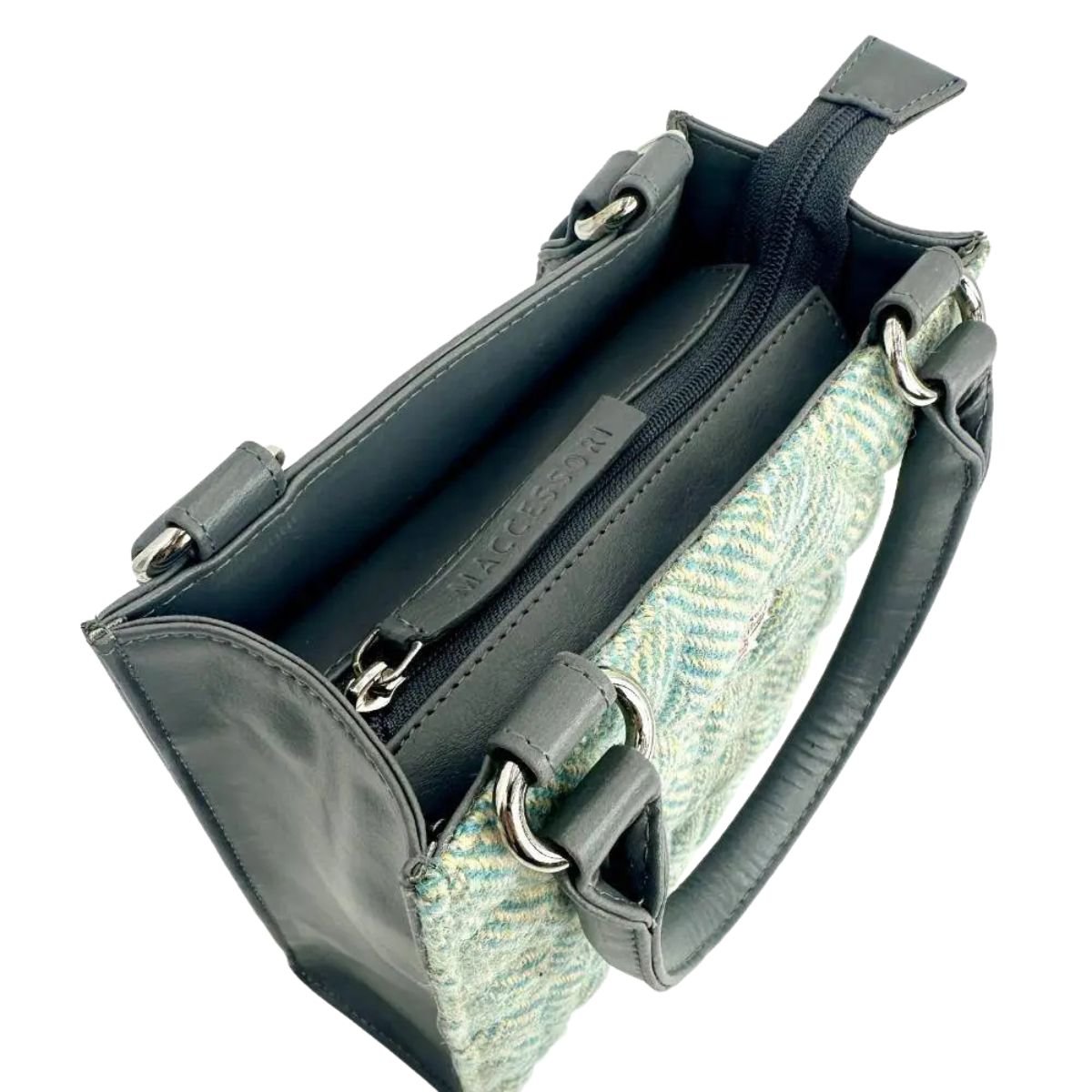 Harris Tweed Quilted Tote Bag - Turquoise Herringbone