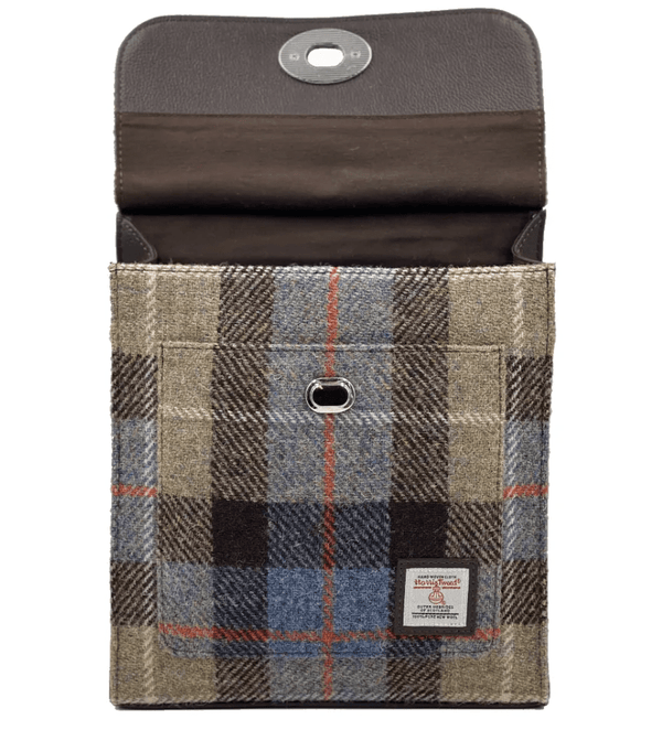 Harris Tweed Satchel Bag - Blue and Brown Plaid - The Celtic Gift Store - Handbags