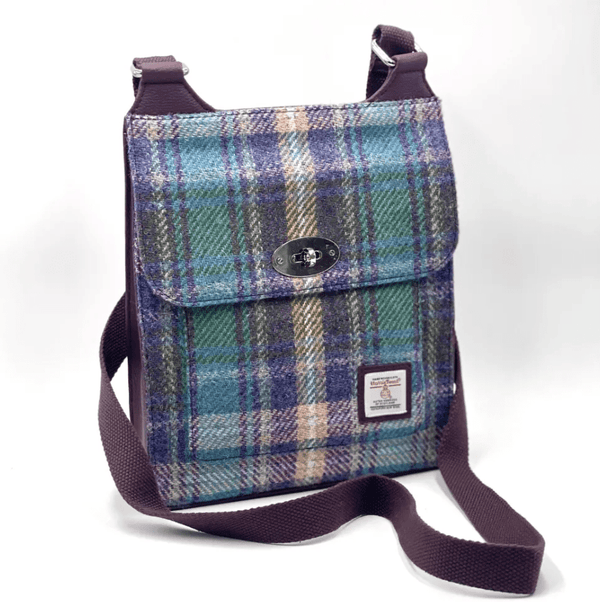 Harris Tweed Satchel Bag - Green and Purple Plaid - The Celtic Gift Store - Handbags