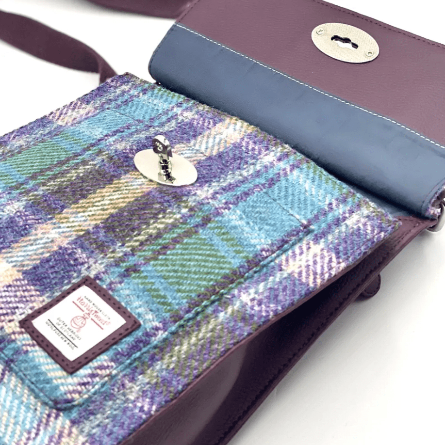 Harris Tweed Satchel Bag - Green and Purple Plaid - The Celtic Gift Store - Handbags