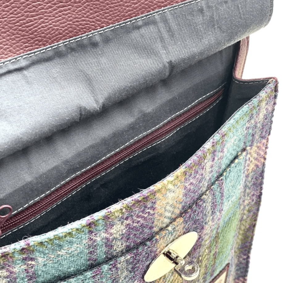 Harris Tweed Satchel Bag - Green and Purple Plaid - The Celtic Gift Store - Handbags