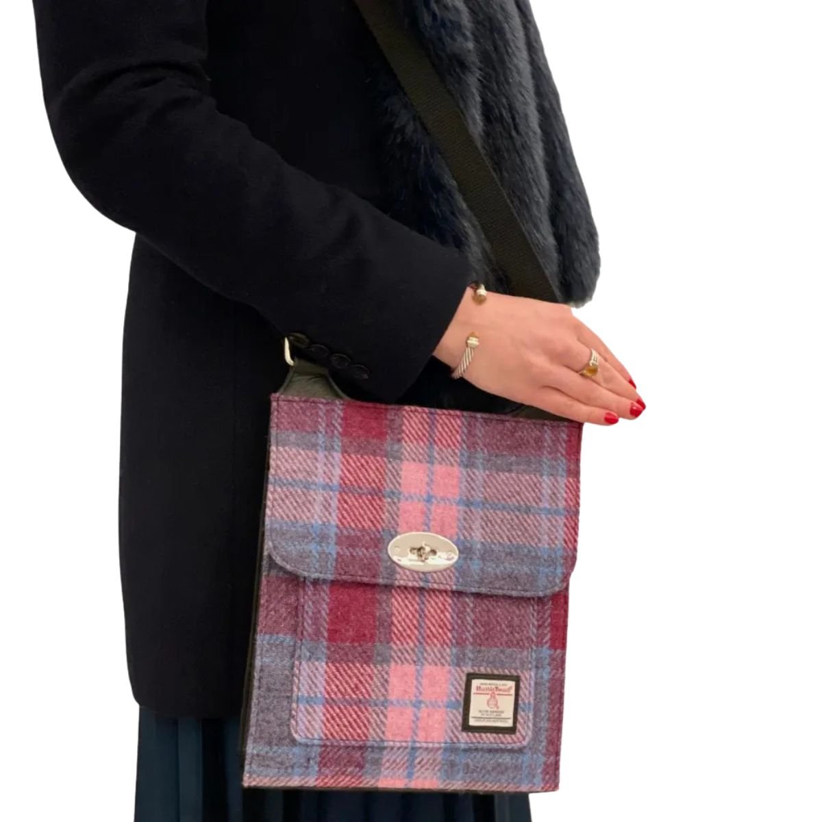 Harris Tweed Satchel Bag - Pink and Blue Tartan