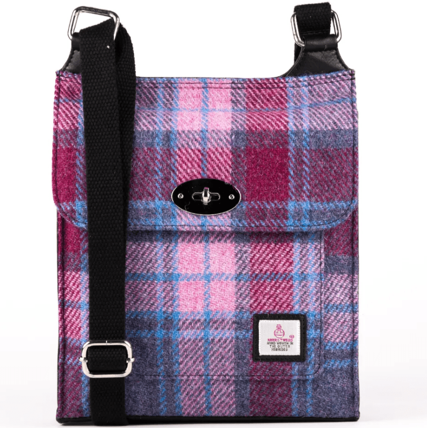 Harris Tweed Satchel Bag - Pink and Blue Tartan - The Celtic Gift Store - Handbags