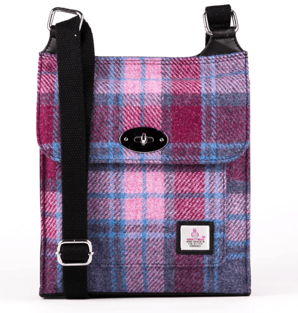 Harris Tweed Satchel Bag - Pink and Blue Tartan - The Celtic Gift Store - Handbags