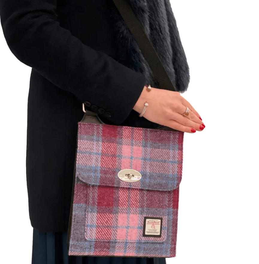 Harris Tweed Satchel Bag - Pink and Blue Tartan - The Celtic Gift Store - Handbags