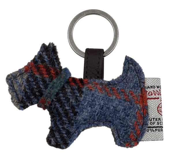 Harris Tweed Scottie Dog Keyring - Blue and Brown Check - The Celtic Gift Store - Gift
