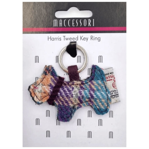 Harris Tweed Scottie Dog Keyring - Green and Purple Plaid - The Celtic Gift Store - Gift