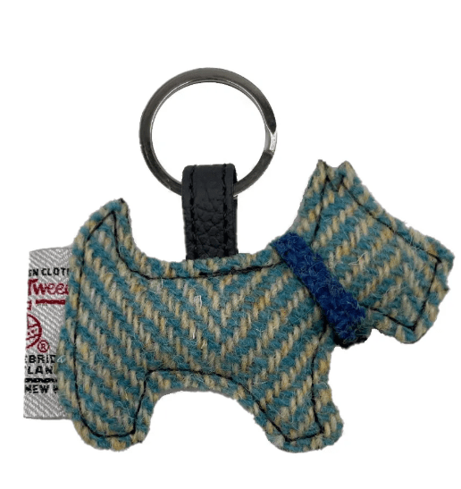 Harris Tweed Scottie Dog Keyring - Turquoise Herringbone - The Celtic Gift Store - Gift