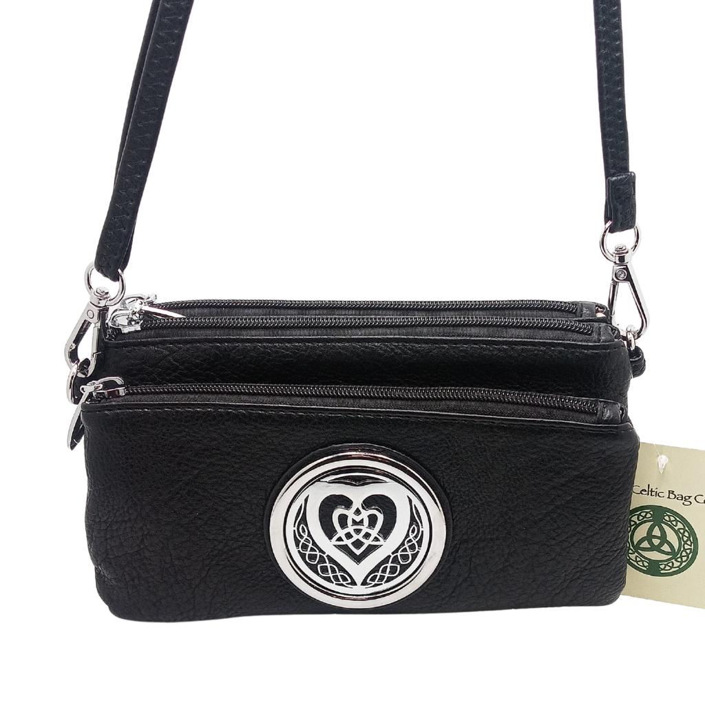 Heart Trinity Tri Zip Pocket Bag- Black