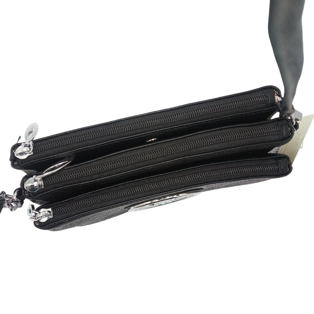Heart Trinity Tri Zip Pocket Bag- Black