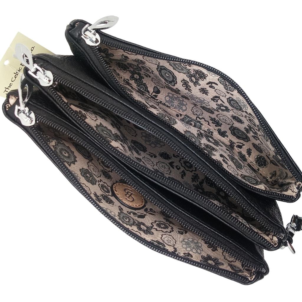 Heart Trinity Tri Zip Pocket Bag- Black