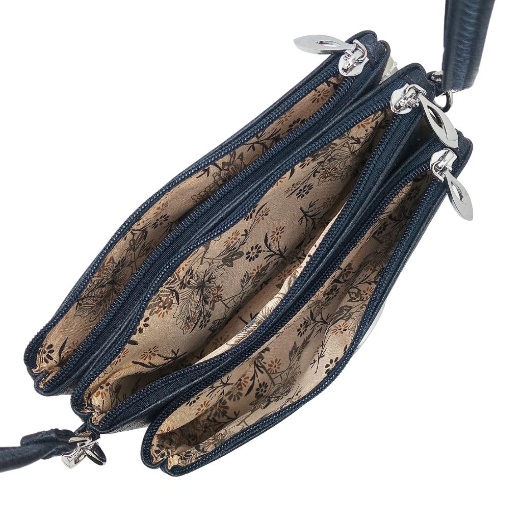 Heart Trinity Tri Zip Pocket Bag- Navy Blue