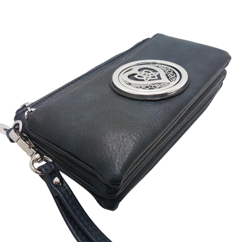 Heart Trinity Tri Zip Pocket Bag- Navy Blue