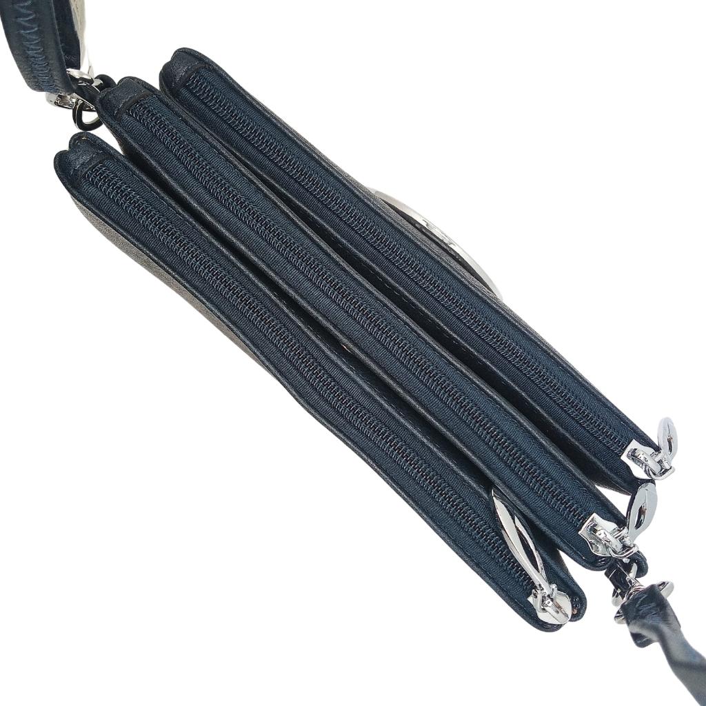 Heart Trinity Tri Zip Pocket Bag- Navy Blue