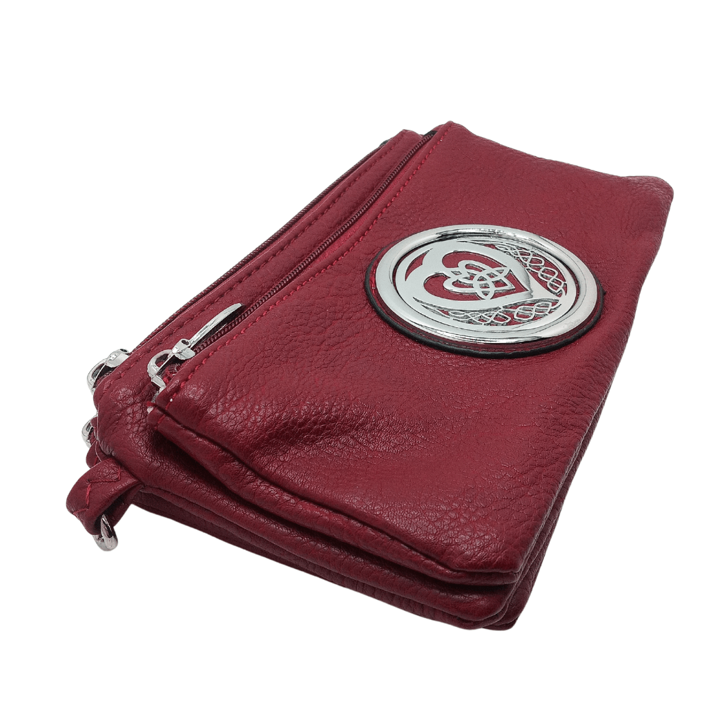Heart Trinity Tri Zip Pocket Bag- Red