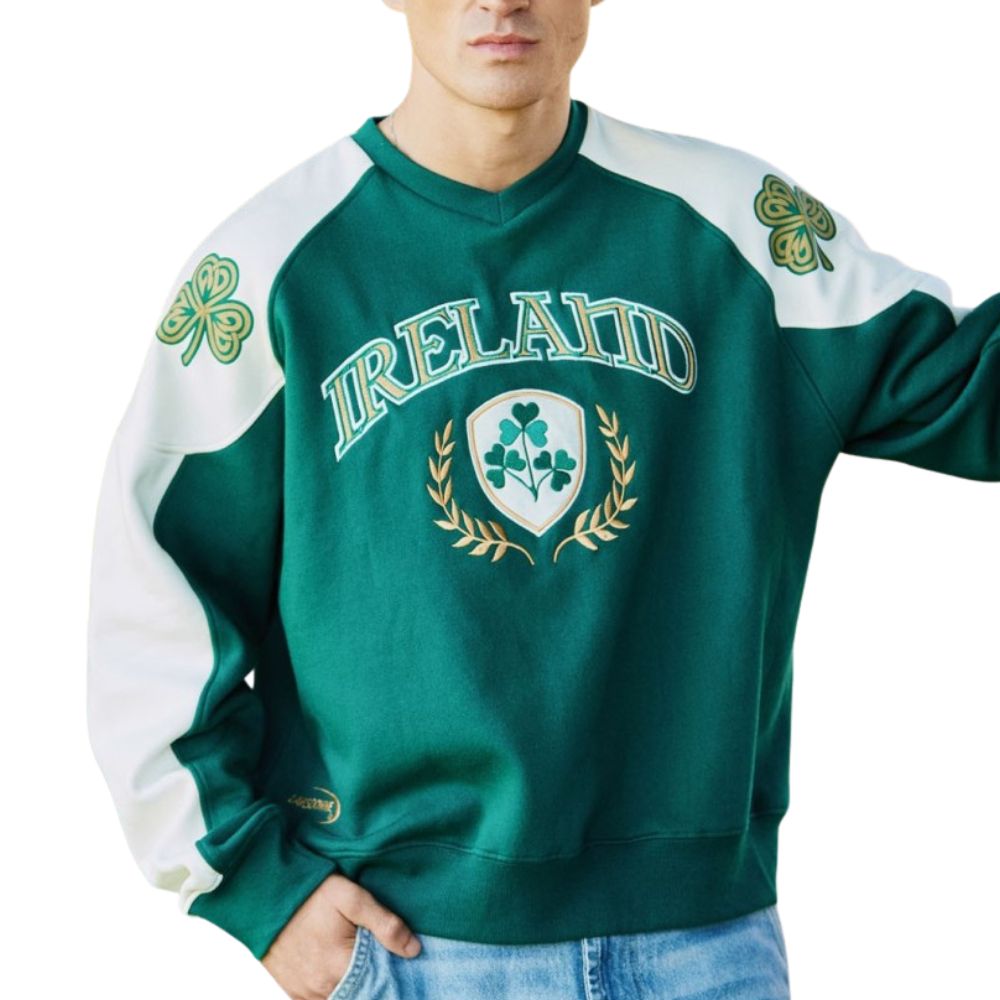 Ireland Crest V - Neck Sweatshirt - Green/Cream