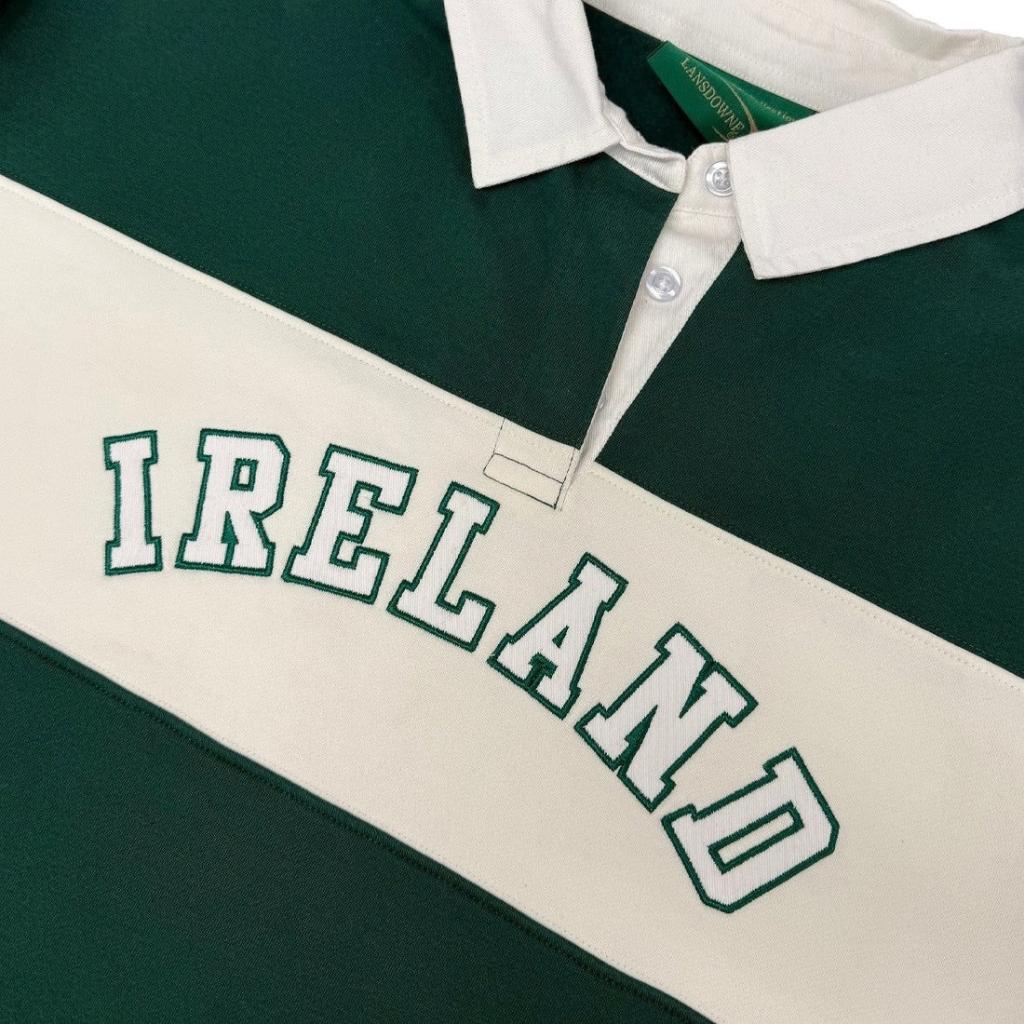 Ireland Stripe Long Sleeve Rugby Shirt in Evergreen & Cream by Tradcraft - Shirts & Tops