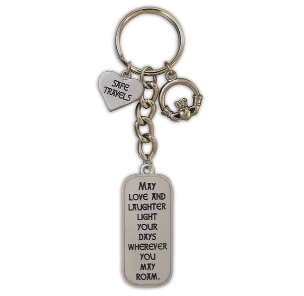 Irish Blessing Safe Travels Keyring with Claddagh Charm