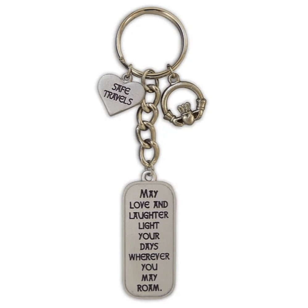 Irish Blessing Safe Travels Keyring with Claddagh Charm