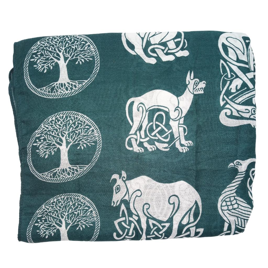 Irish Celtic Symbols Scarf - Green/White