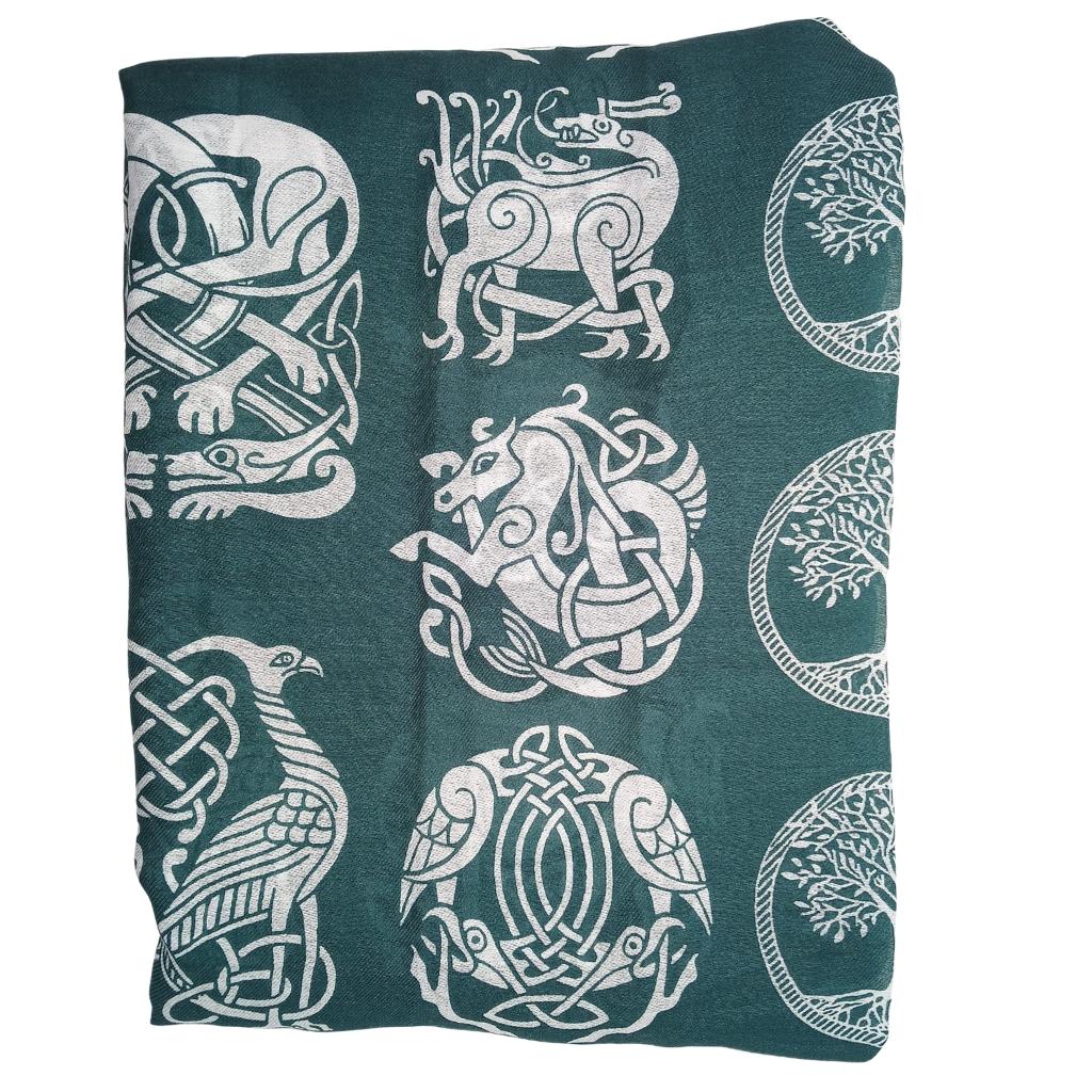 Irish Celtic Symbols Scarf - Green/White