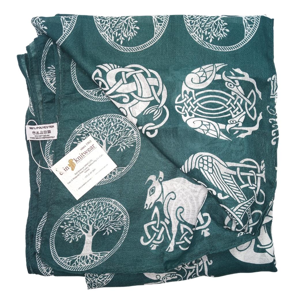 Irish Celtic Symbols Scarf - Green/White