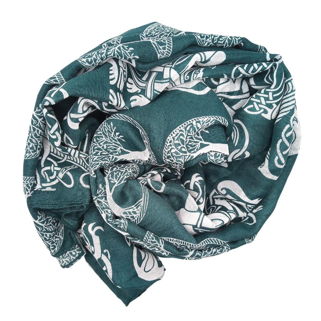 Irish Celtic Symbols Scarf - Green/White