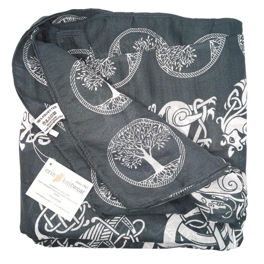 Irish Celtic Symbols Scarf - Grey/White